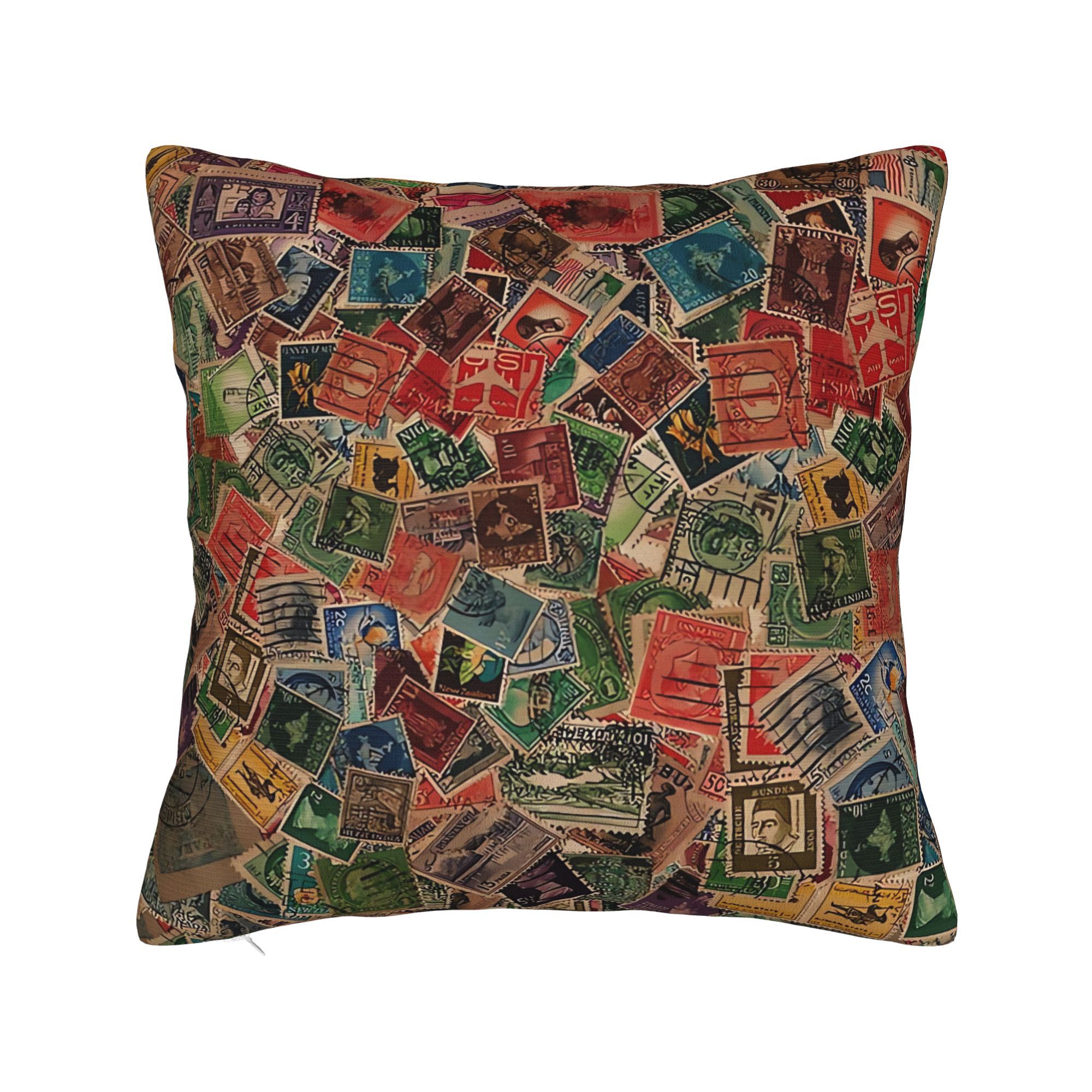 Collectible Vintage Postage Stamps - غطاء وسادة أنيق يتميز بمجموعة طوابع